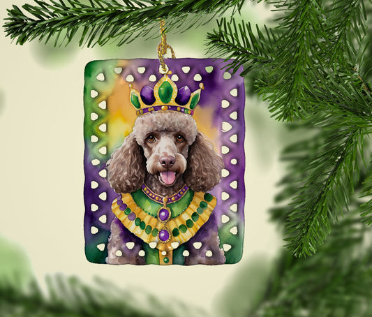 Chocolate Poodle King of Mardi Gras Porcelain Ornament