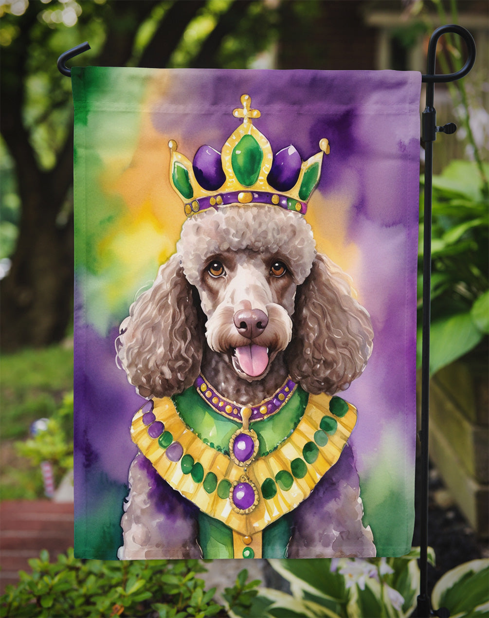 Chocolate Poodle King of Mardi Gras Garden Flag - Vibrant Dog-Themed Yard Decor by Caroline's Treasures