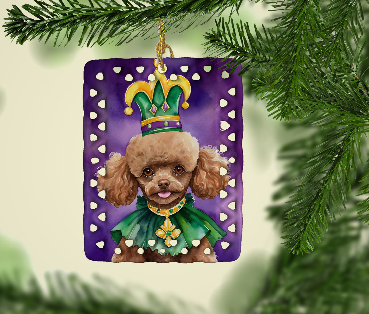 Poodle King of Mardi Gras Porcelain Ornament