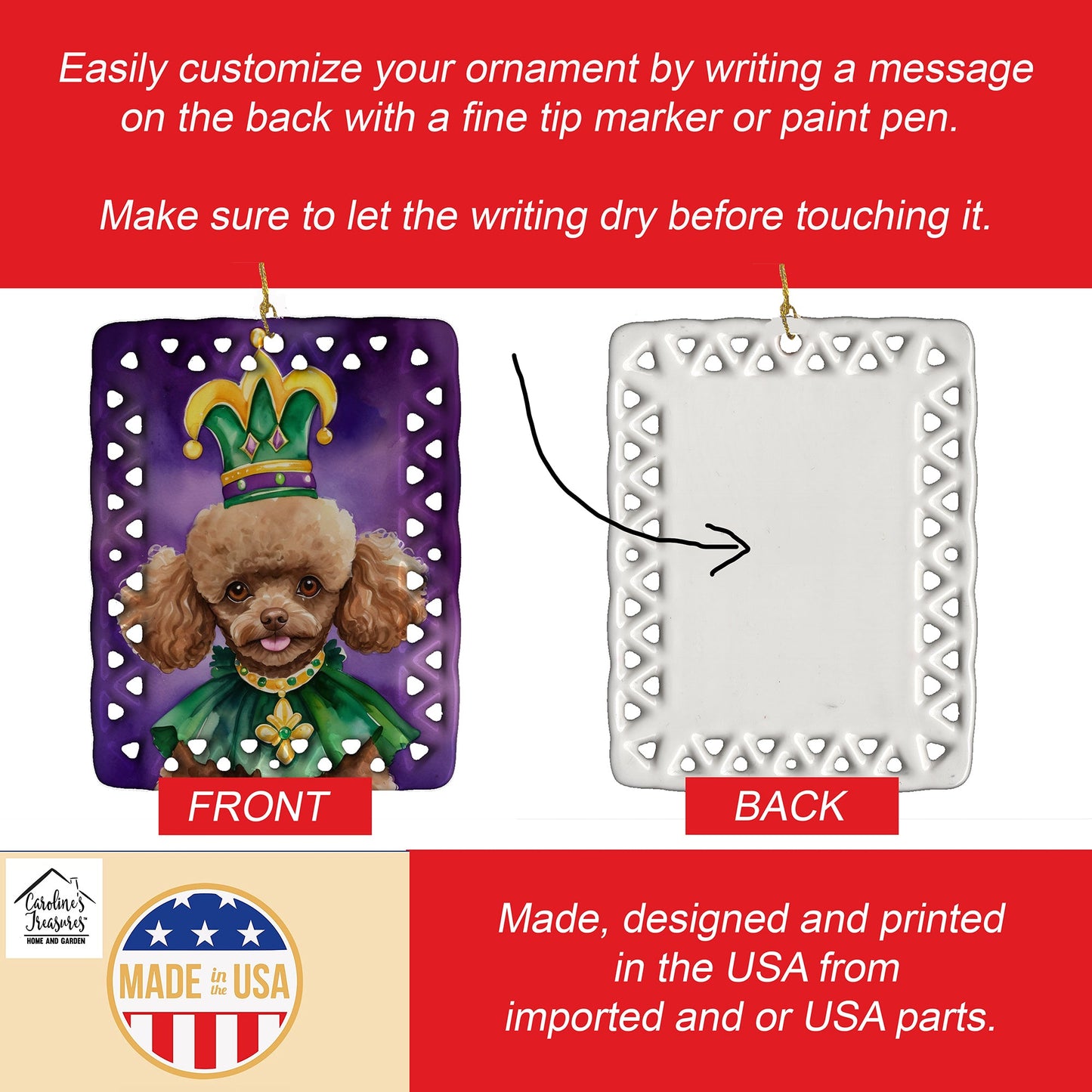 Poodle King of Mardi Gras Porcelain Ornament