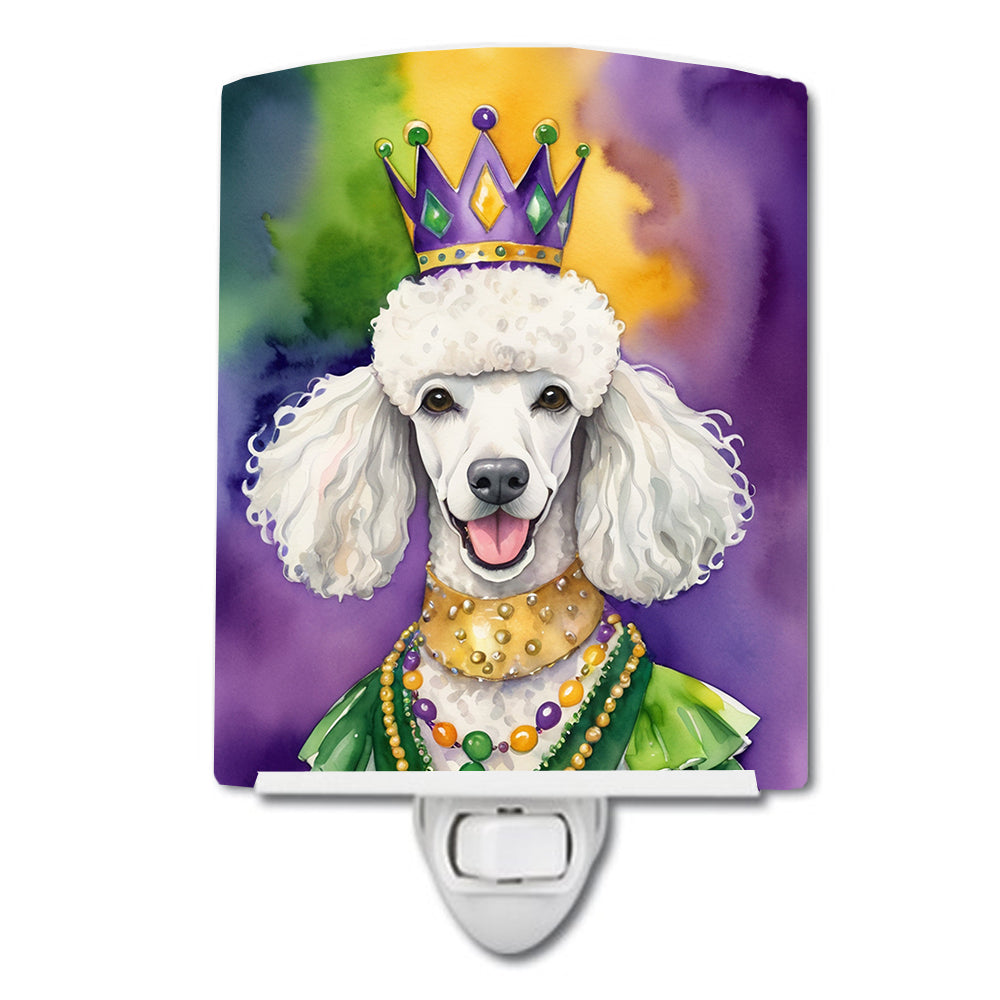 White Poodle King of Mardi Gras Ceramic Night Light