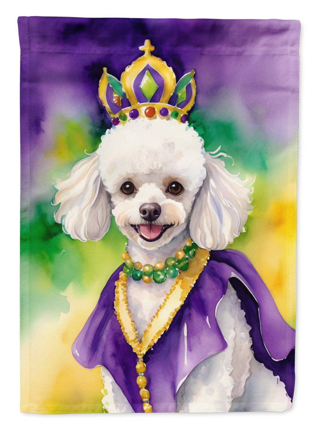 White Poodle King of Mardi Gras House Flag