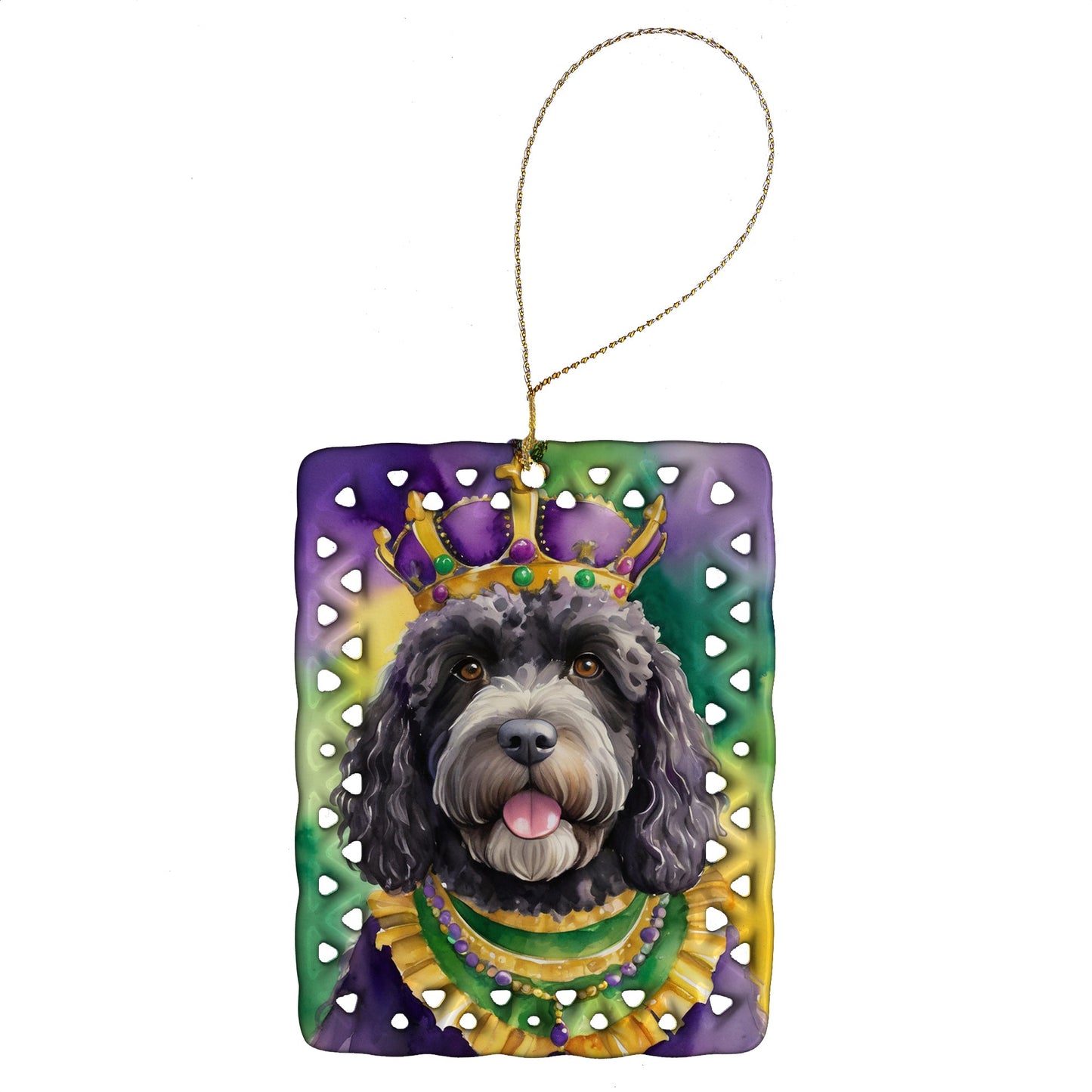 Portuguese Water Dog King of Mardi Gras Porcelain Ornament