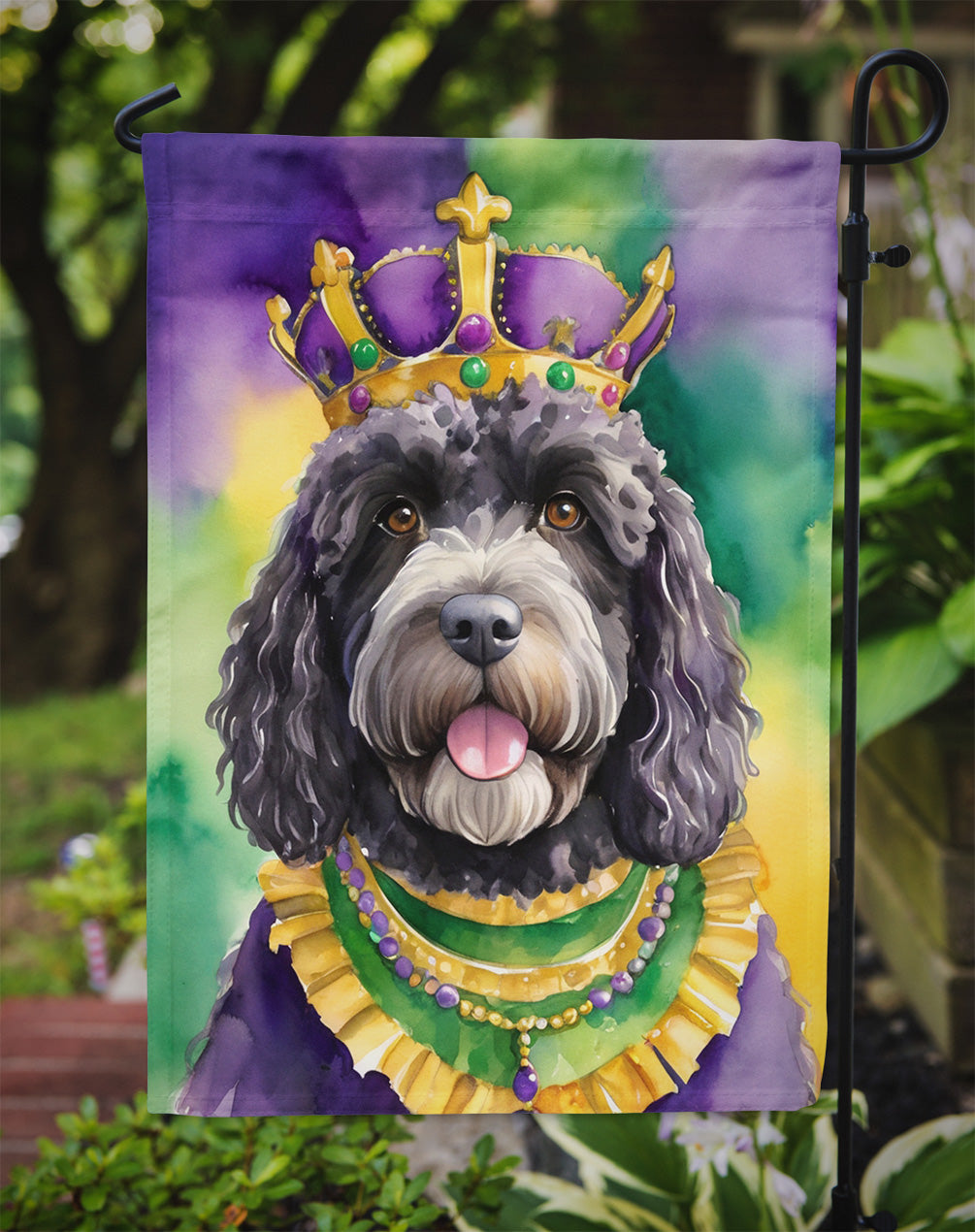 Portuguese Water Dog King of Mardi Gras Garden Flag - Vibrant Dog-Themed Yard Decor by Caroline's Treasures