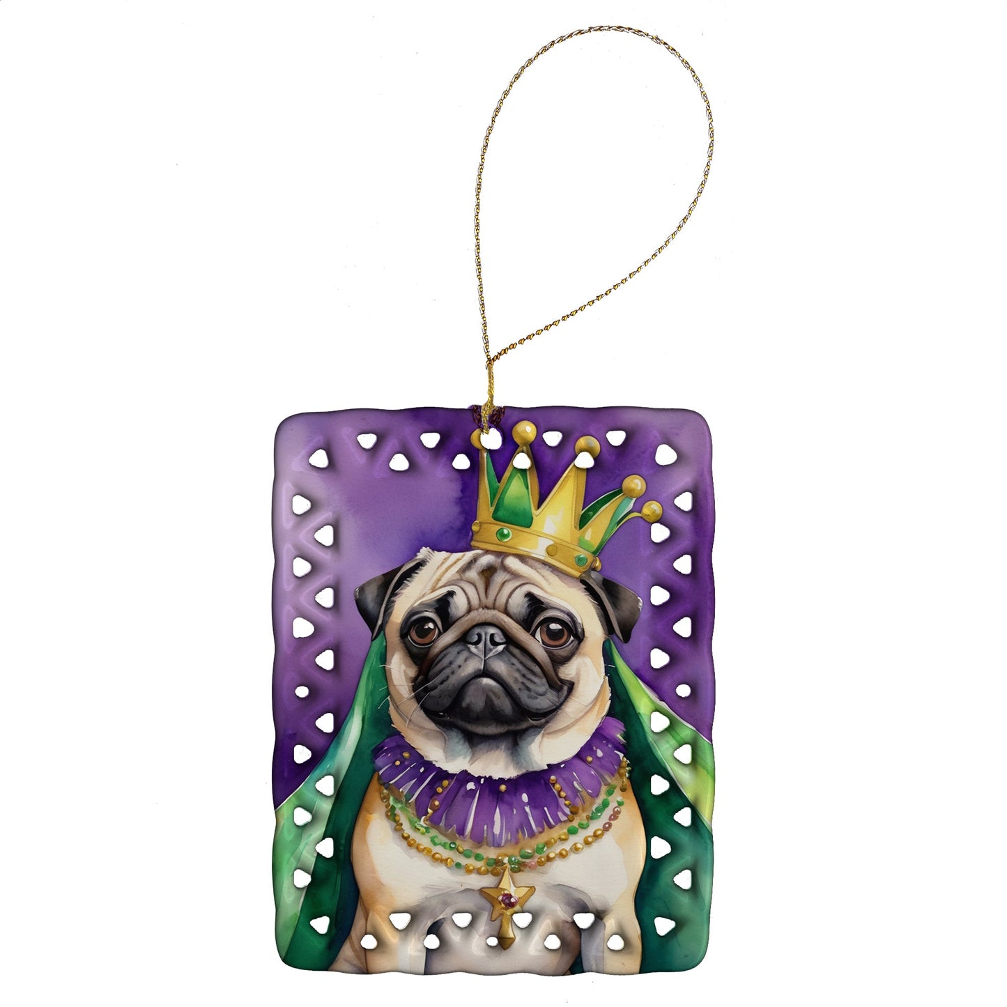 Pug King of Mardi Gras Porcelain Ornament
