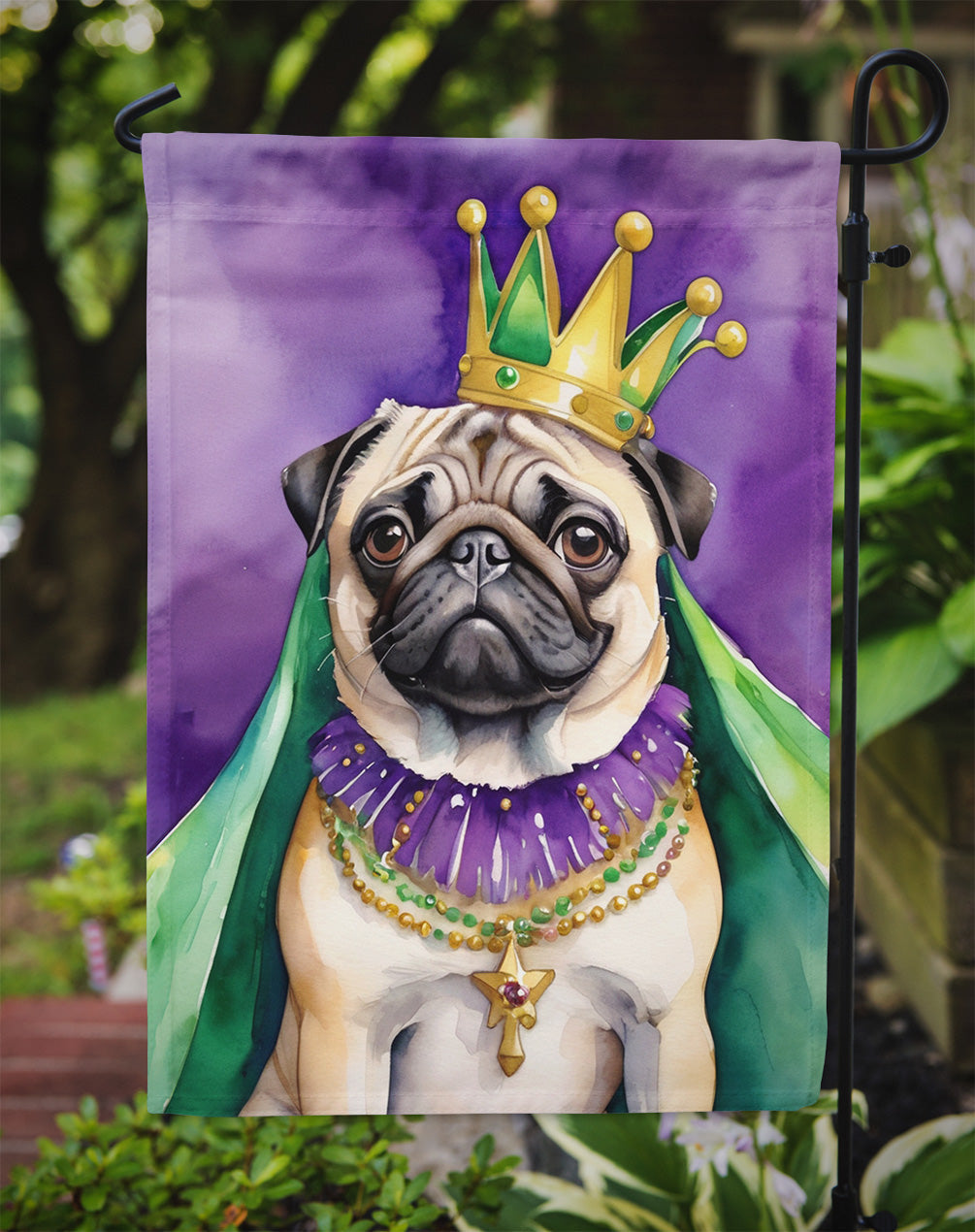 Pug King of Mardi Gras Garden Flag - Vibrant Dog-Themed Yard Decor by Caroline's Treasures