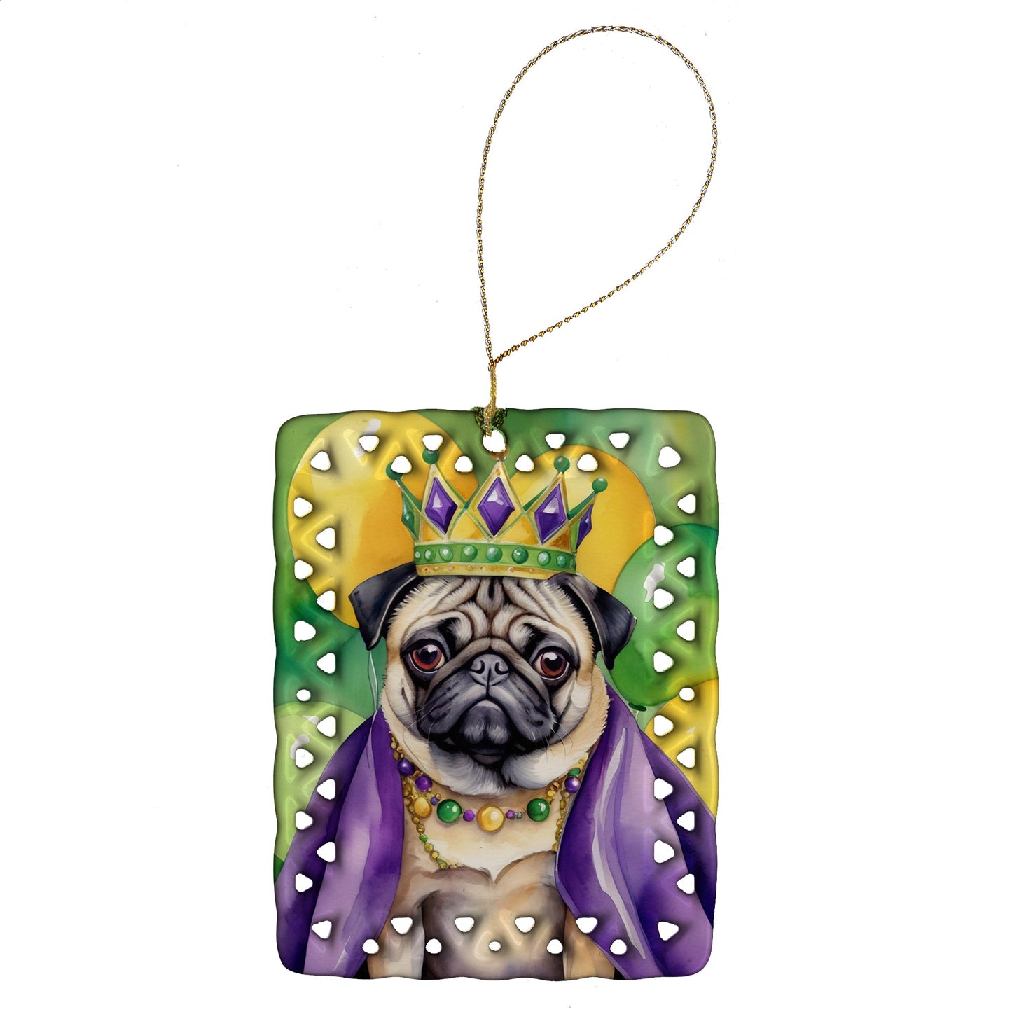 Pug King of Mardi Gras Porcelain Ornament