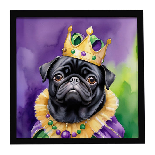 Black Pug King of Mardi Gras Framed Metal Print
