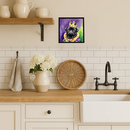 Black Pug King of Mardi Gras Framed Metal Print