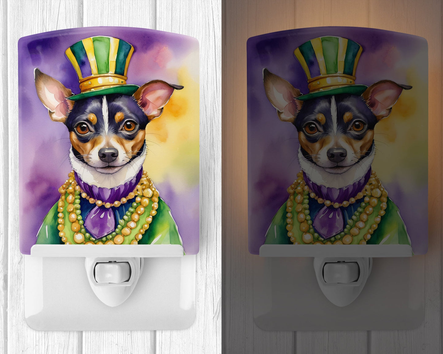 Rat Terrier King of Mardi Gras Ceramic Night Light