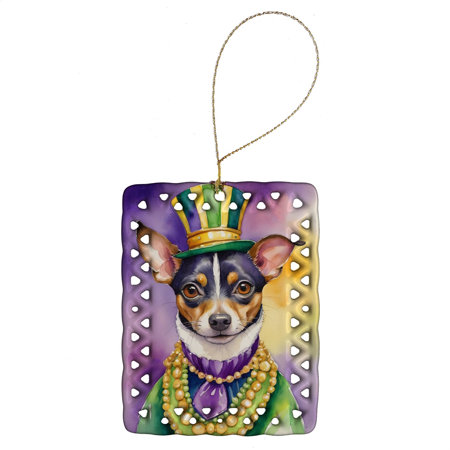 Rat Terrier King of Mardi Gras Porcelain Ornament