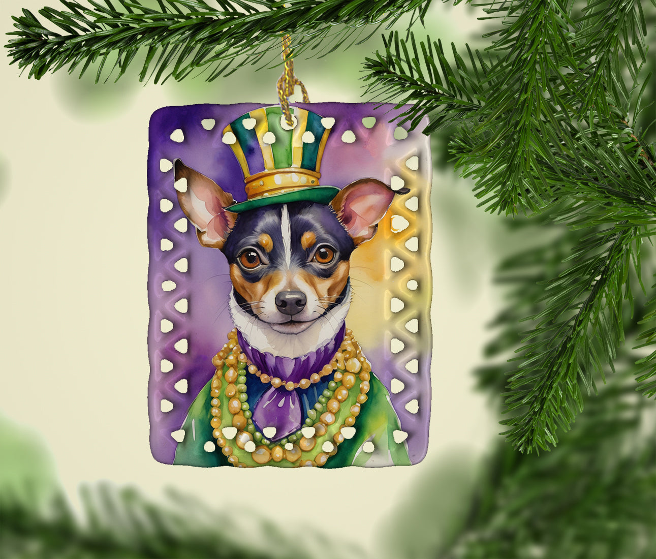 Rat Terrier King of Mardi Gras Porcelain Ornament