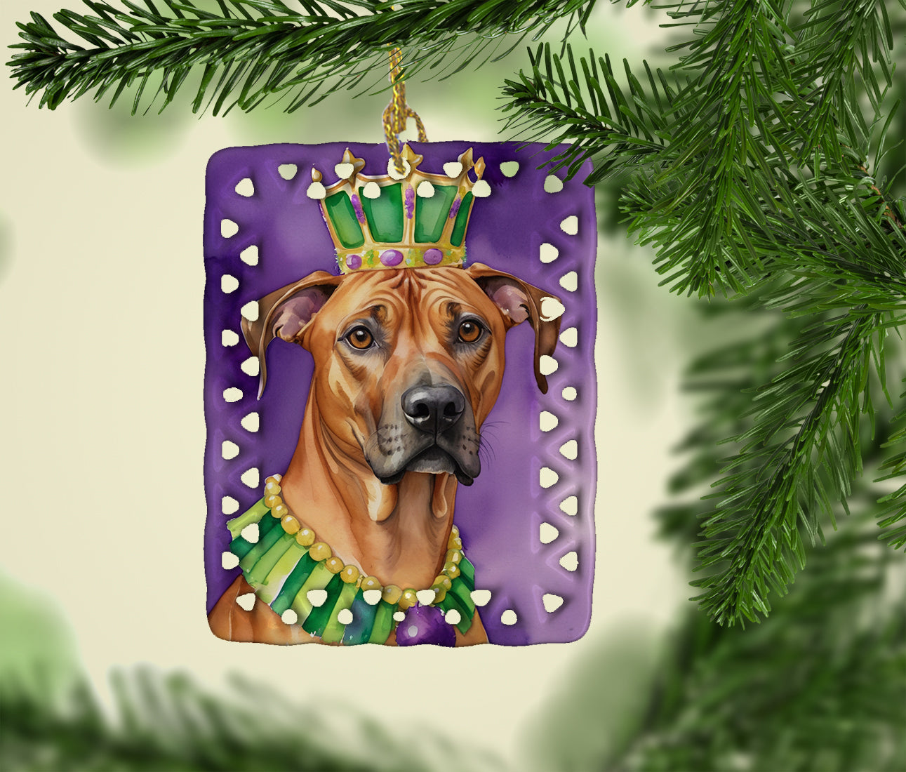 Rhodesian Ridgeback King of Mardi Gras Porcelain Ornament