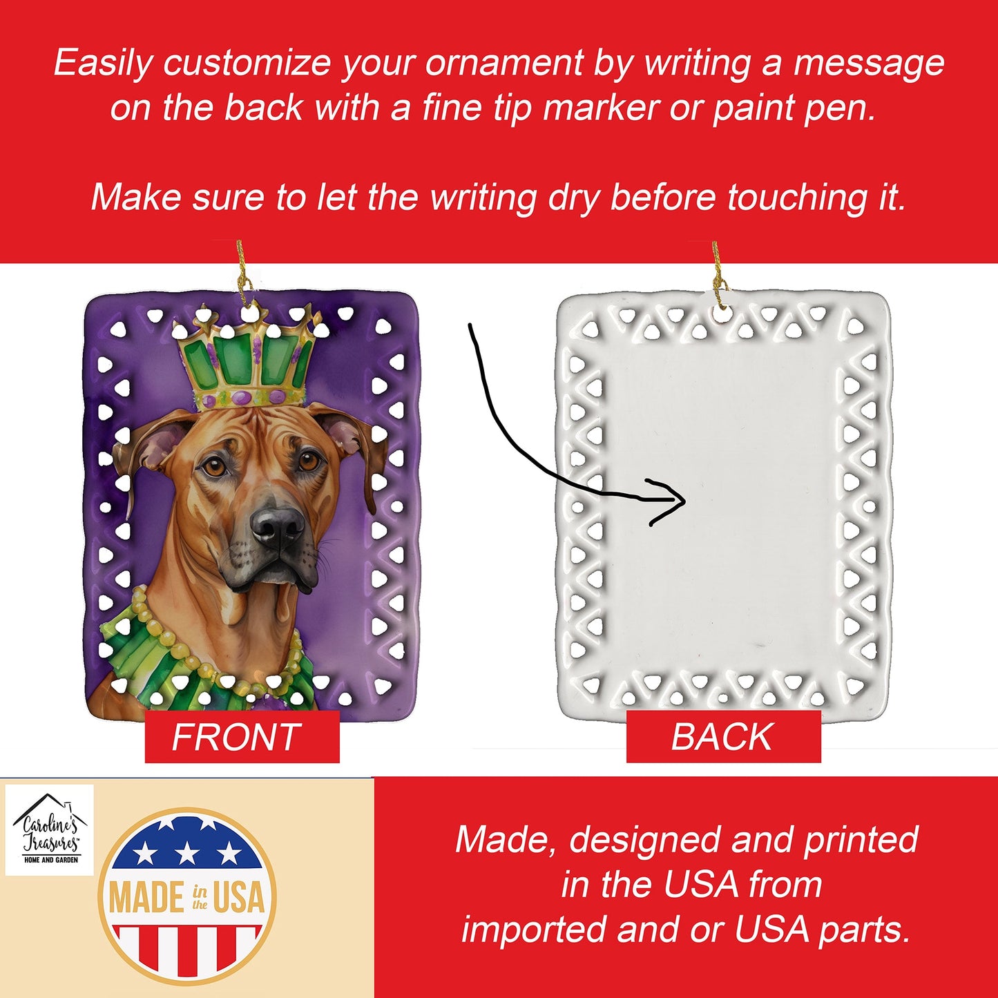 Rhodesian Ridgeback King of Mardi Gras Porcelain Ornament