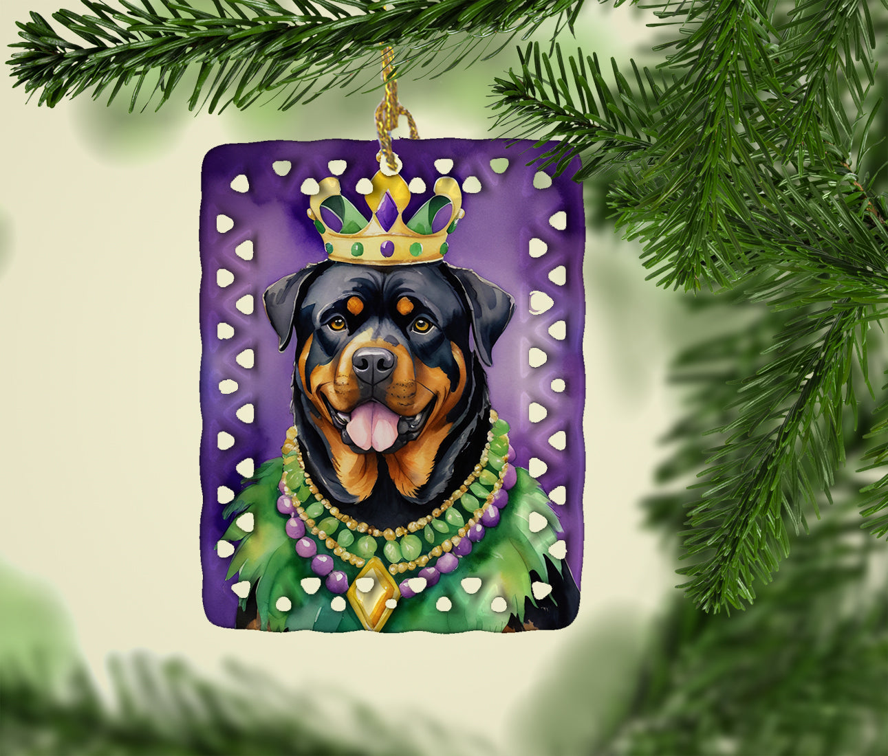 Rottweiler King of Mardi Gras Porcelain Ornament