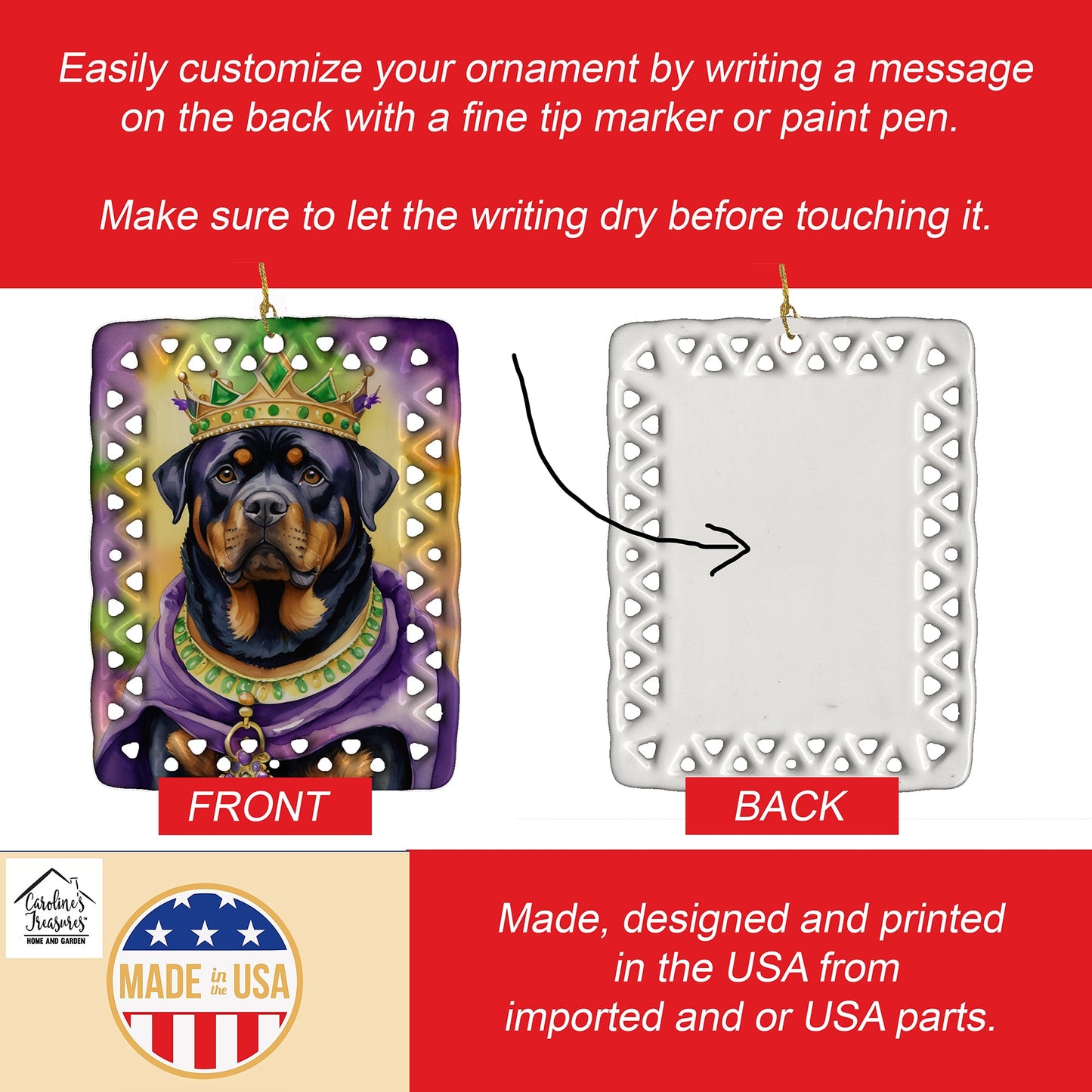 Rottweiler King of Mardi Gras Porcelain Ornament