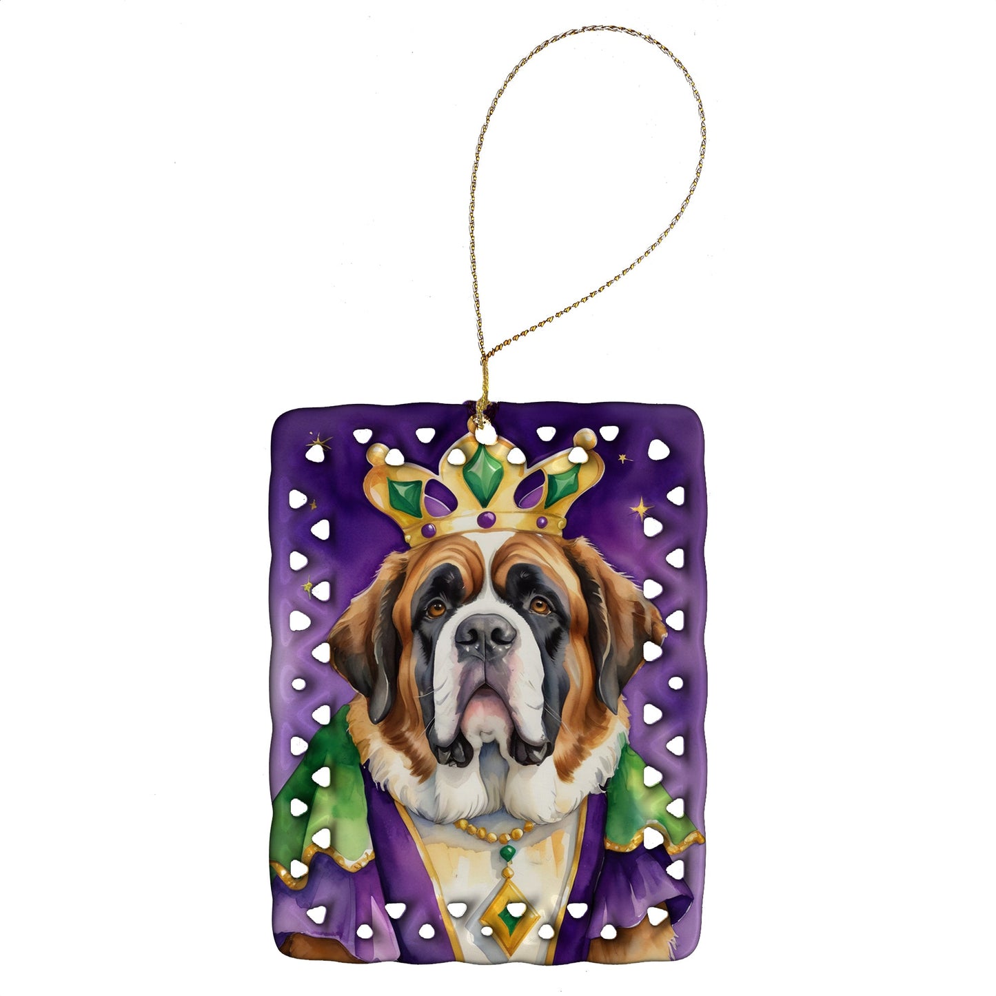 Saint Bernard King of Mardi Gras Porcelain Ornament