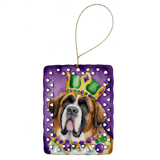 Saint Bernard King of Mardi Gras Porcelain Ornament