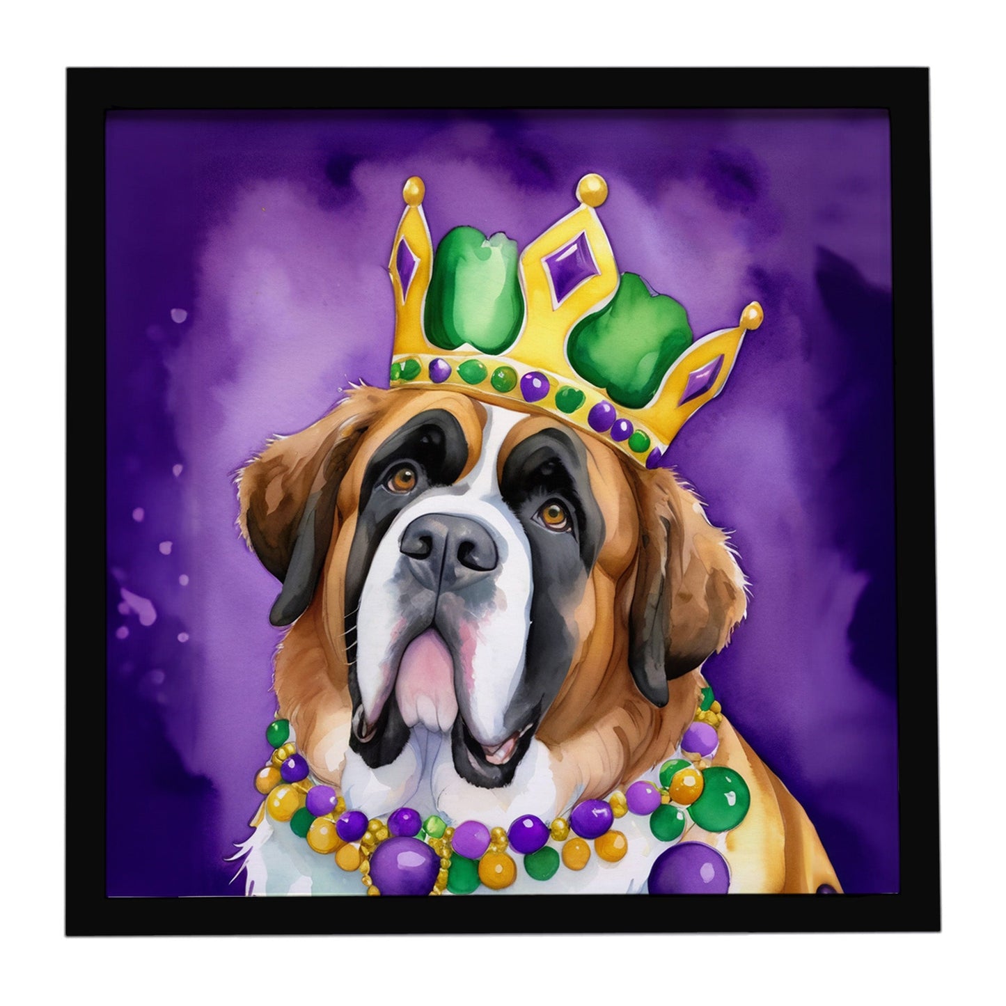 Saint Bernard King of Mardi Gras Framed Metal Print