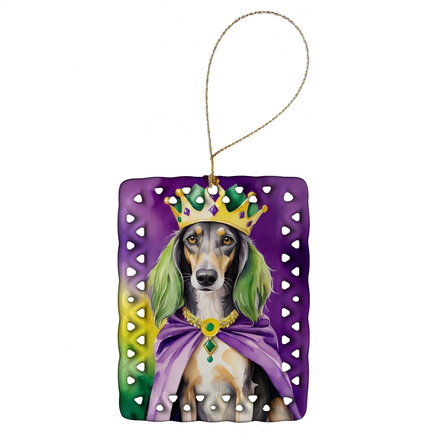 Saluki King of Mardi Gras Porcelain Ornament