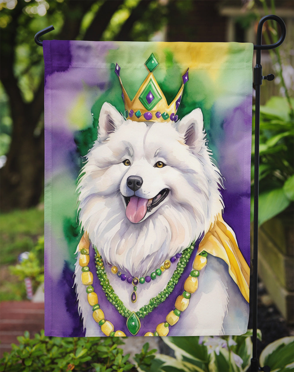 Samoyed King of Mardi Gras Garden Flag - Vibrant Dog-Themed Yard Decor by Caroline's Treasures