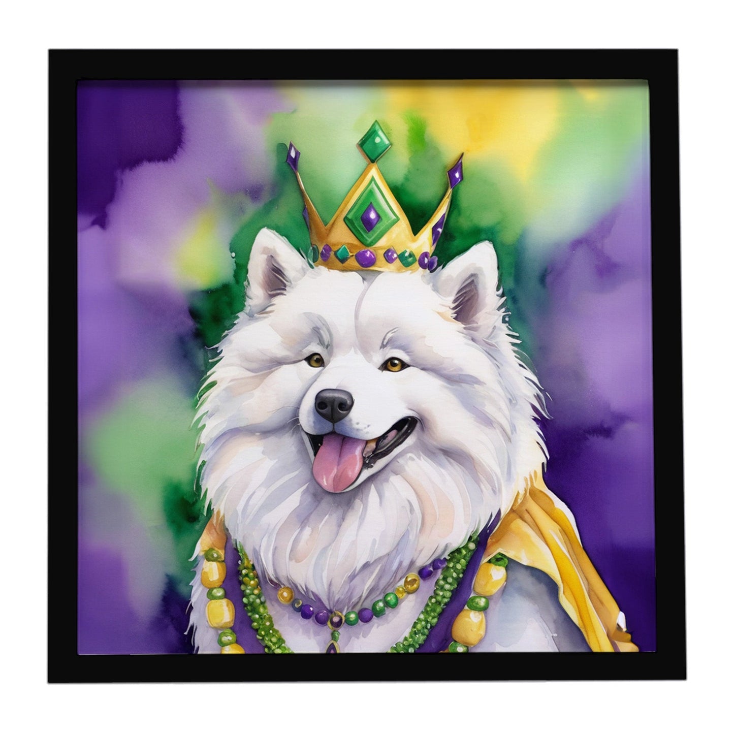 Samoyed King of Mardi Gras Framed Metal Print