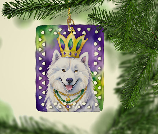 Samoyed King of Mardi Gras Porcelain Ornament