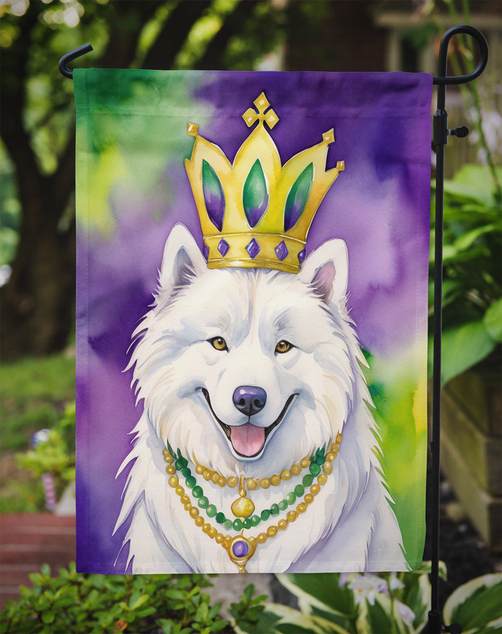 Samoyed King of Mardi Gras Garden Flag - Vibrant Dog-Themed Yard Decor by Caroline's Treasures