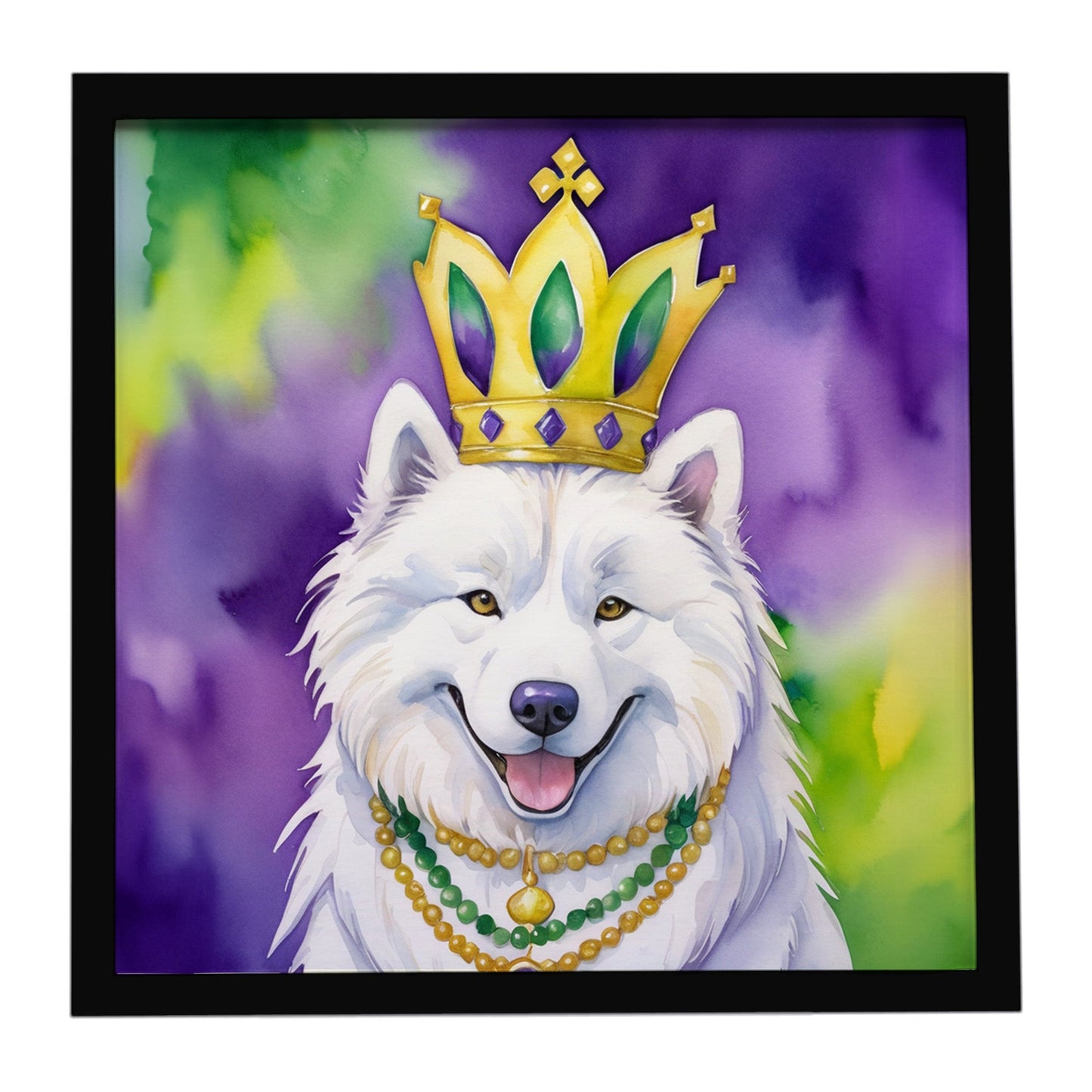 Samoyed King of Mardi Gras Framed Metal Print