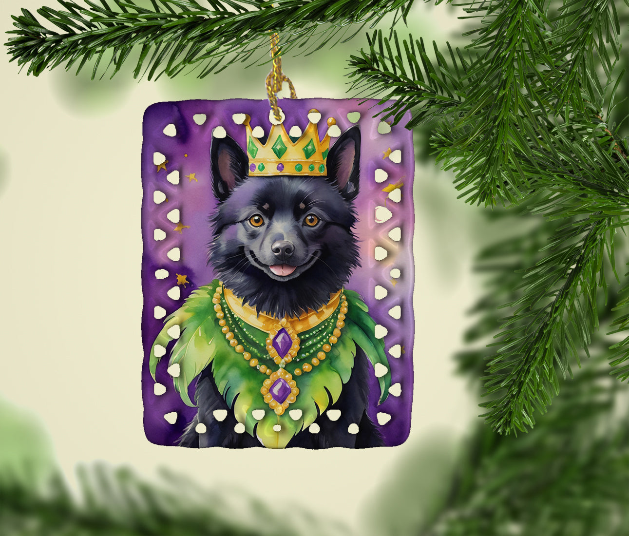 Schipperke King of Mardi Gras Porcelain Ornament