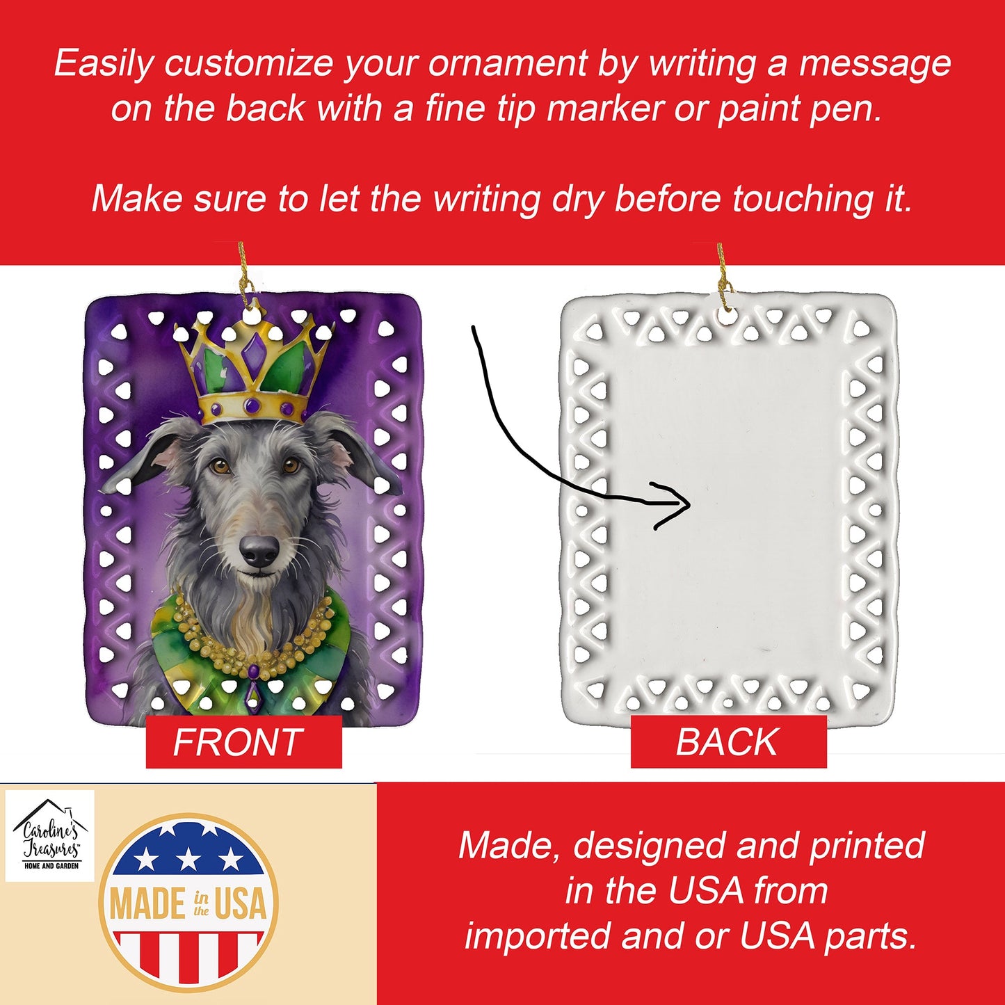 Scottish Deerhound King of Mardi Gras Porcelain Ornament