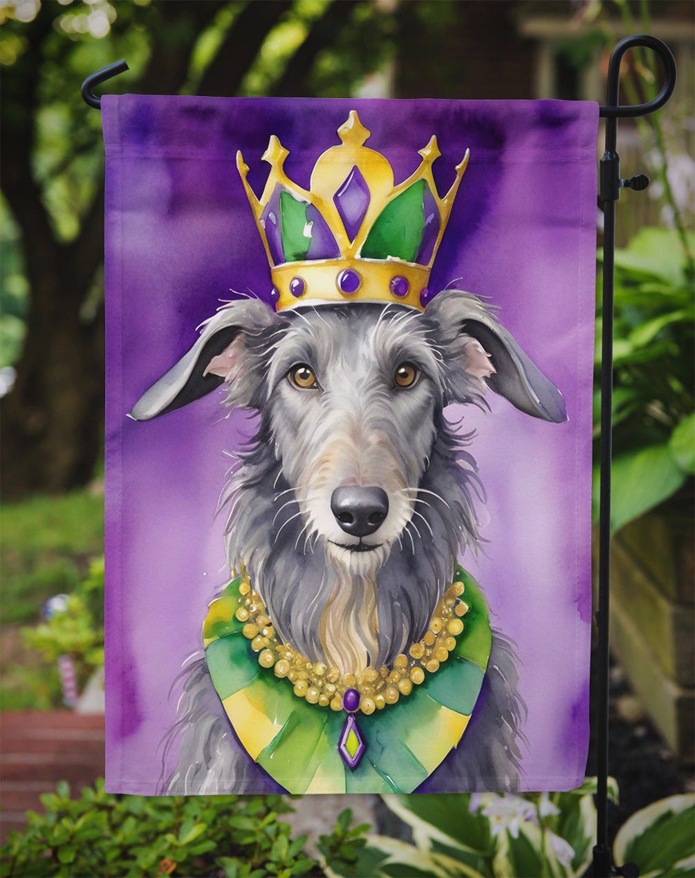 Scottish Deerhound King of Mardi Gras Garden Flag - Vibrant Dog-Themed Yard Decor by Caroline's Treasures