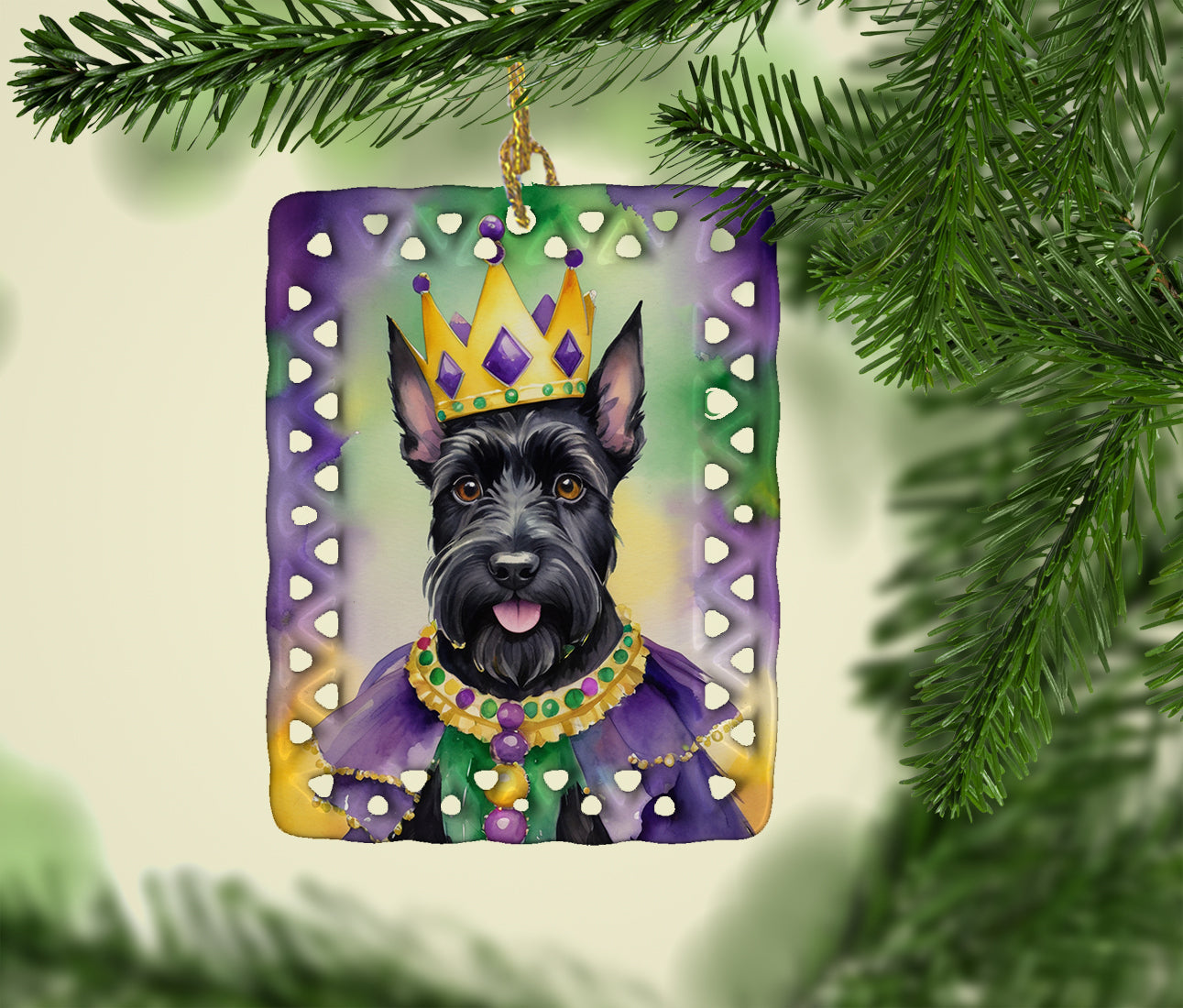 Scottish Terrier King of Mardi Gras Porcelain Ornament