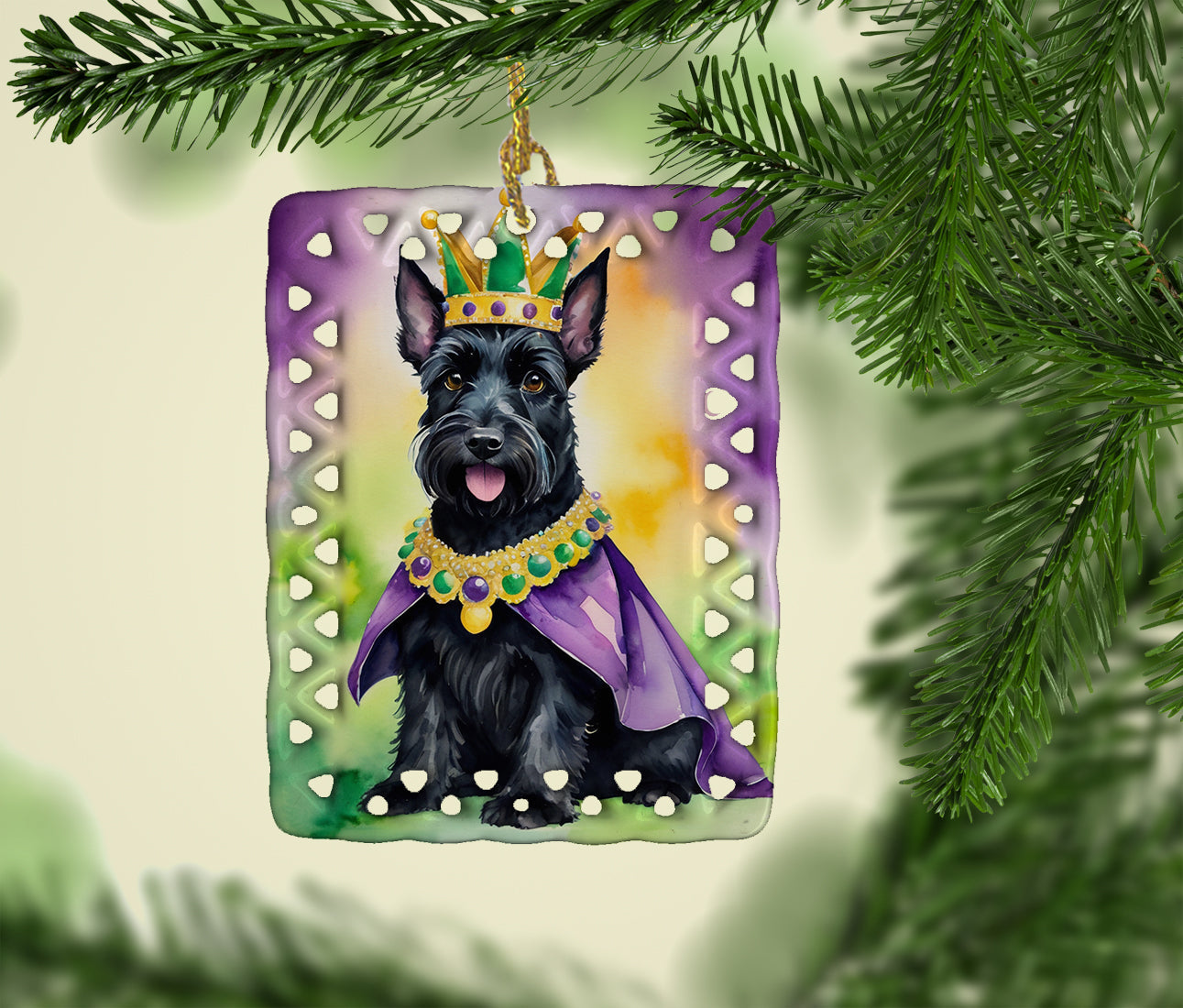Scottish Terrier King of Mardi Gras Porcelain Ornament