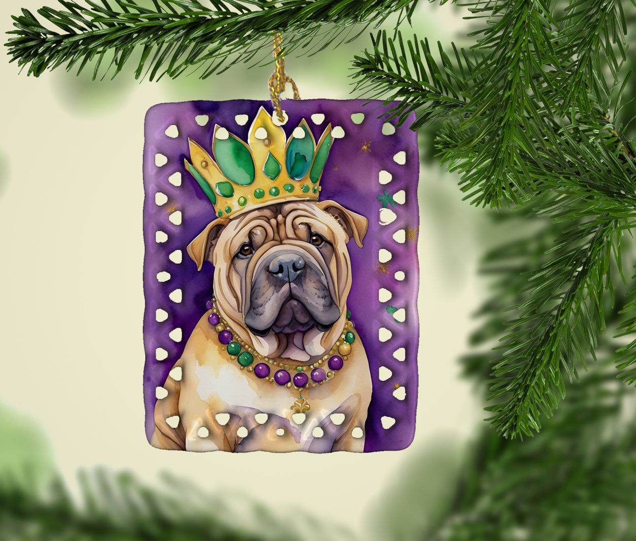 Shar Pei King of Mardi Gras Porcelain Ornament
