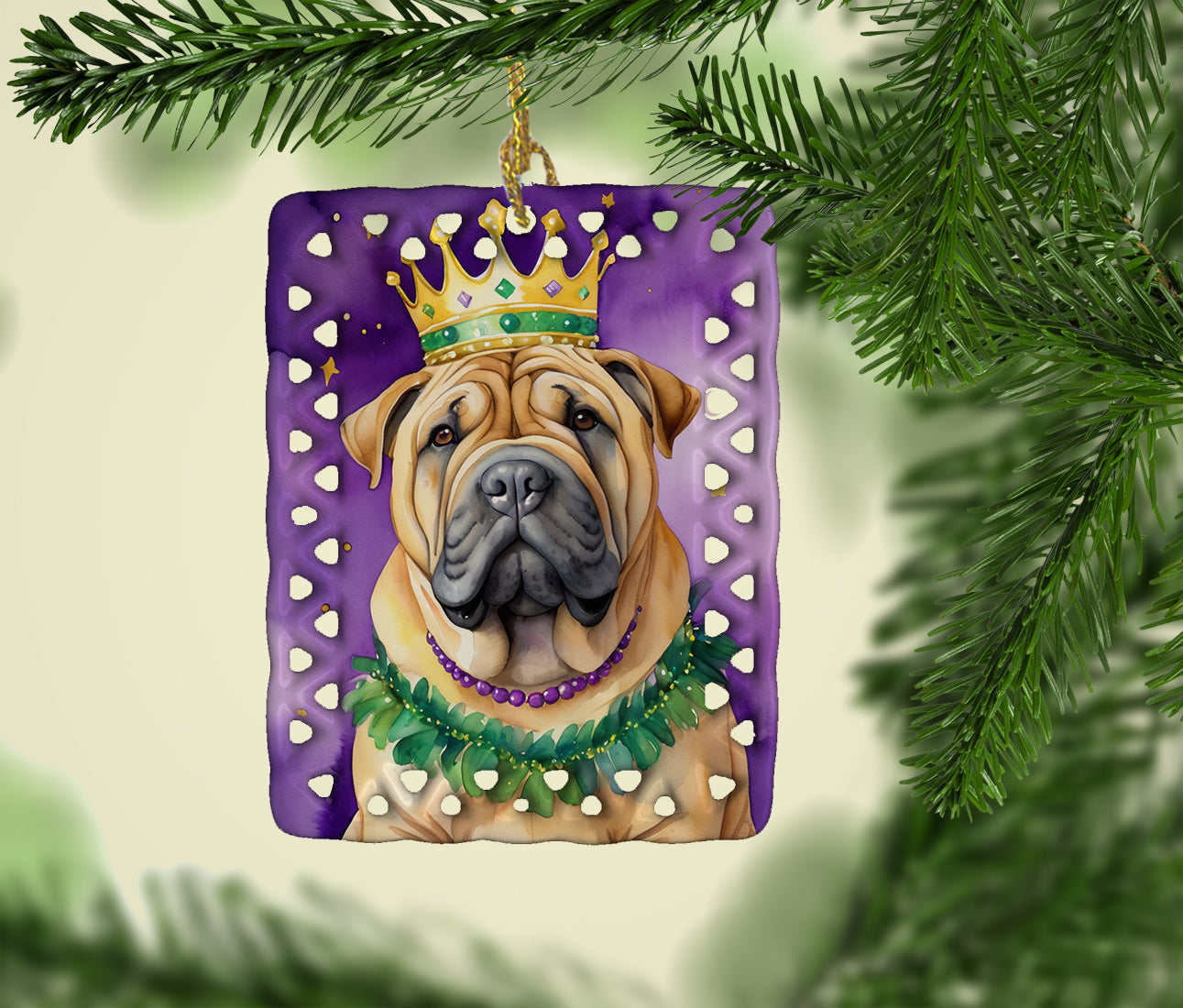 Shar Pei King of Mardi Gras Porcelain Ornament