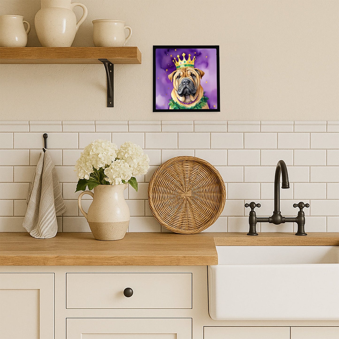 Shar Pei King of Mardi Gras Framed Metal Print