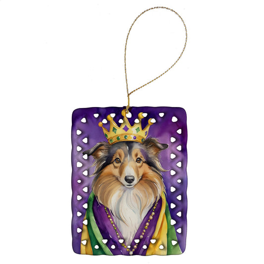 Sheltie King of Mardi Gras Porcelain Ornament