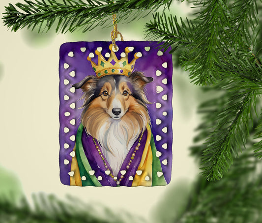 Sheltie King of Mardi Gras Porcelain Ornament