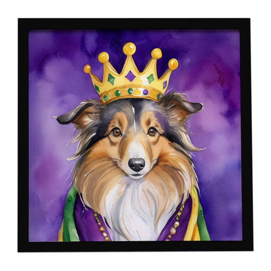 Sheltie King of Mardi Gras Framed Metal Print