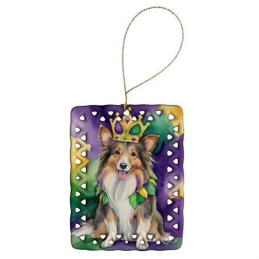 Sheltie King of Mardi Gras Porcelain Ornament