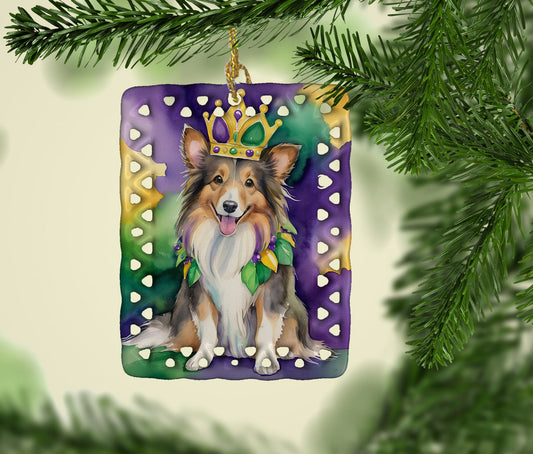 Sheltie King of Mardi Gras Porcelain Ornament