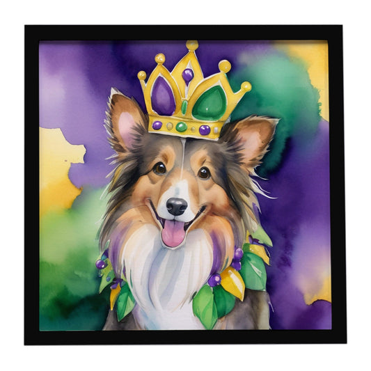 Sheltie King of Mardi Gras Framed Metal Print