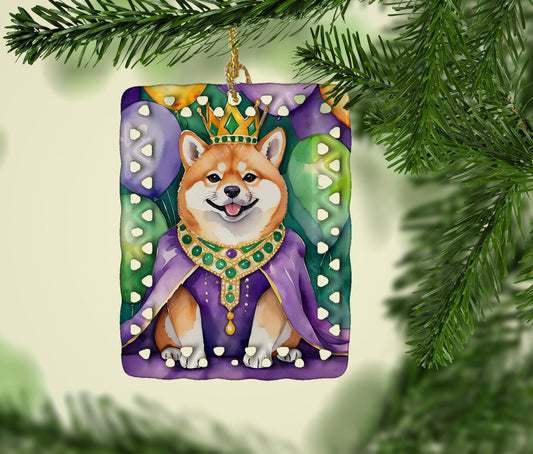 Shiba Inu King of Mardi Gras Porcelain Ornament