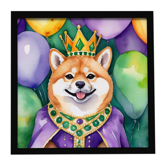 Shiba Inu King of Mardi Gras Framed Metal Print