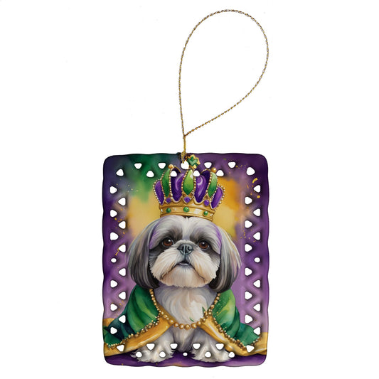 Shih Tzu King of Mardi Gras Porcelain Ornament