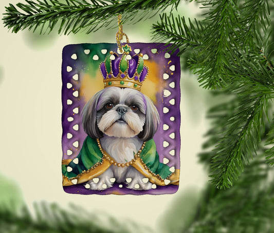 Shih Tzu King of Mardi Gras Porcelain Ornament