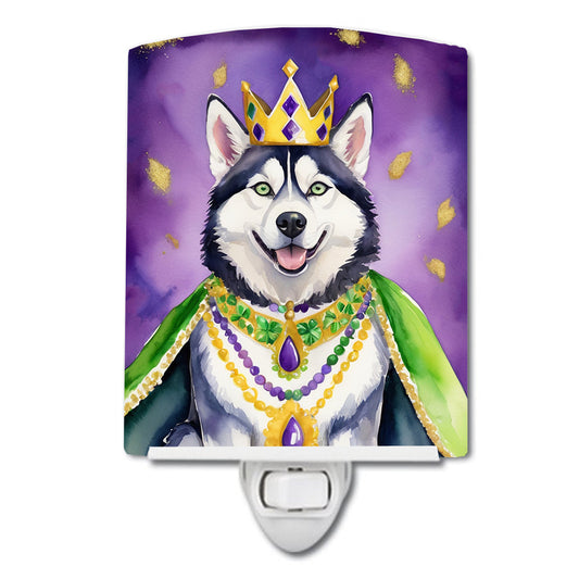 Siberian Husky King of Mardi Gras Ceramic Night Light