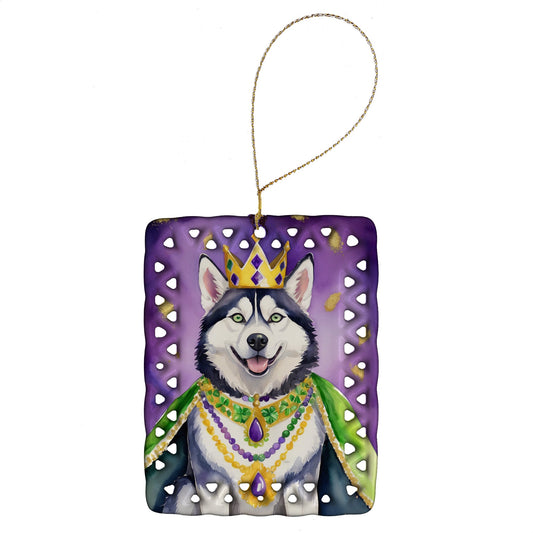 Siberian Husky King of Mardi Gras Porcelain Ornament