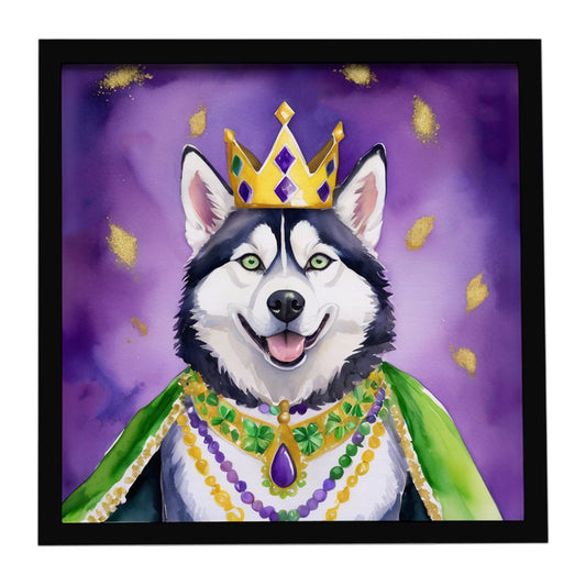 Siberian Husky King of Mardi Gras Framed Metal Print